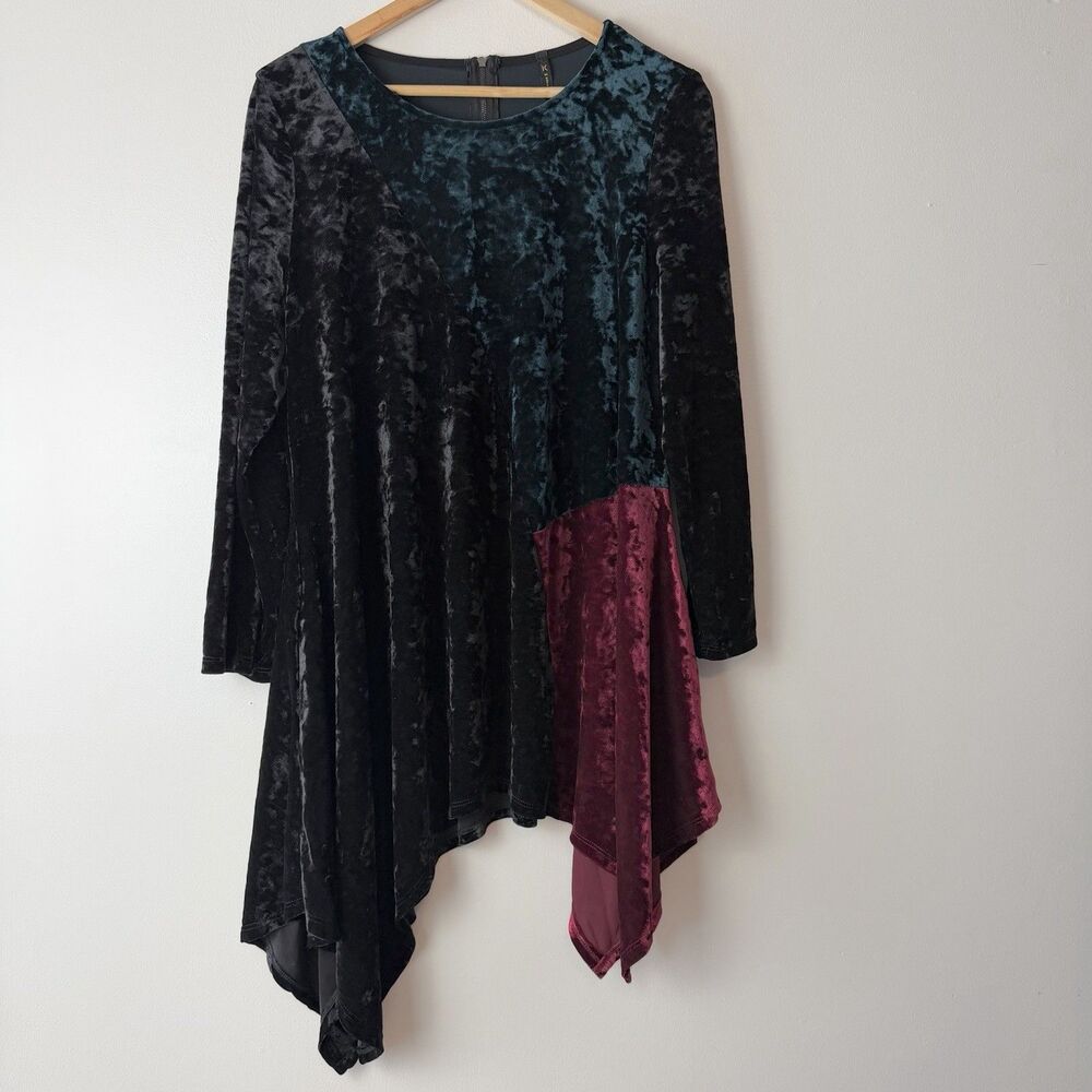 IC By Connie K Tunic Top Asymmetrical Hem Velvet Color Block Women’s XL
